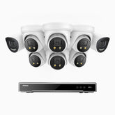 H800X - 4K 8 Kanal PoE Überwachungskamera-Set mit 2 Bullet Kameras & 6 Turm Kameras, 1/1.8'' BSI Sensor, f/1.6 Aperture (0.003 Lux), alarmierung mit sirene und blitzlicht, 2CH 4K-Dekodierungsfunktion, personen- und fahrzeugerkennung, perimeterschutz
